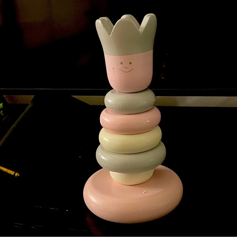 Pottery Barn Kids Wood Stacker Wooden Stacking Rings Baby Toy Pink